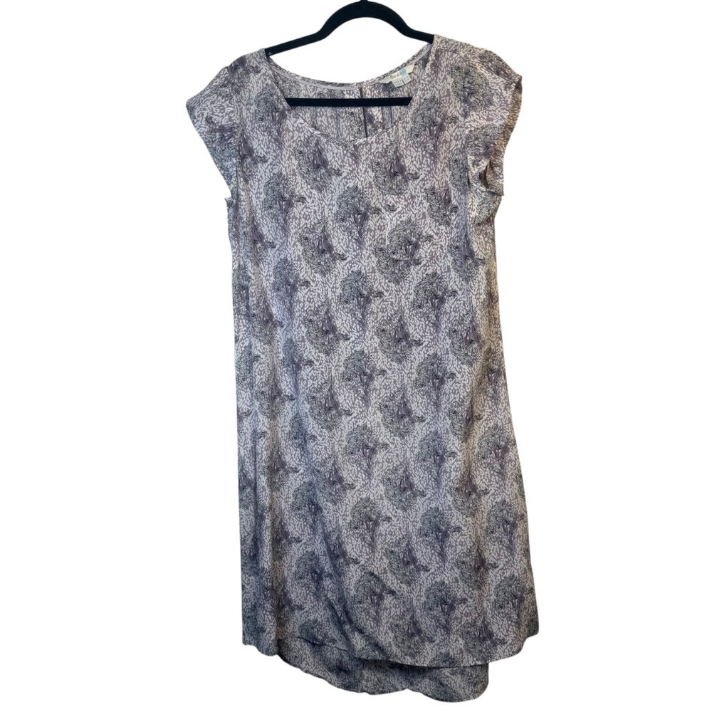 Boden Lavender Floral Print 100% Silk Short Sleeve Shift Dress Size 10L